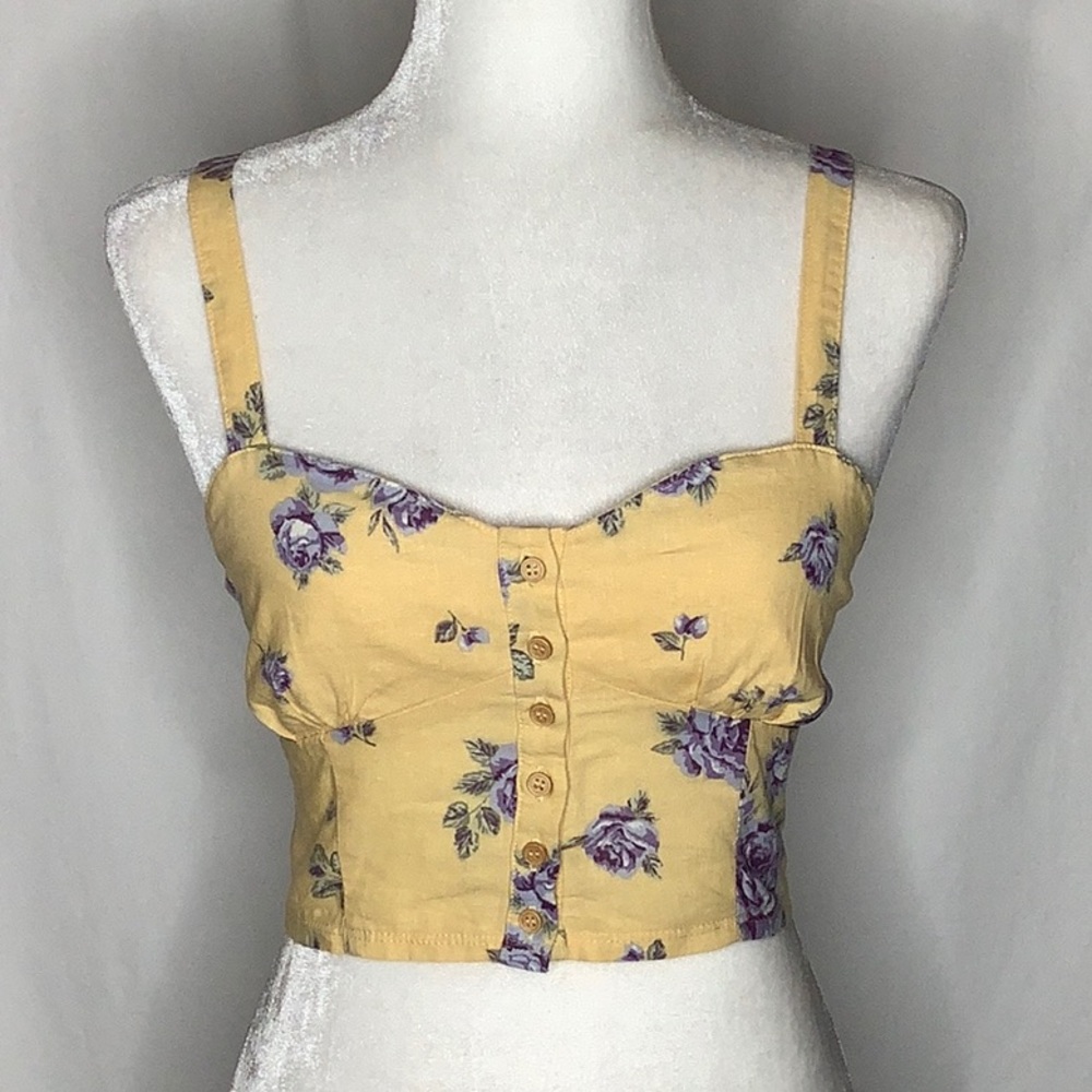Floral Cottagecore Cropped Button Up Tank Top Blouse S